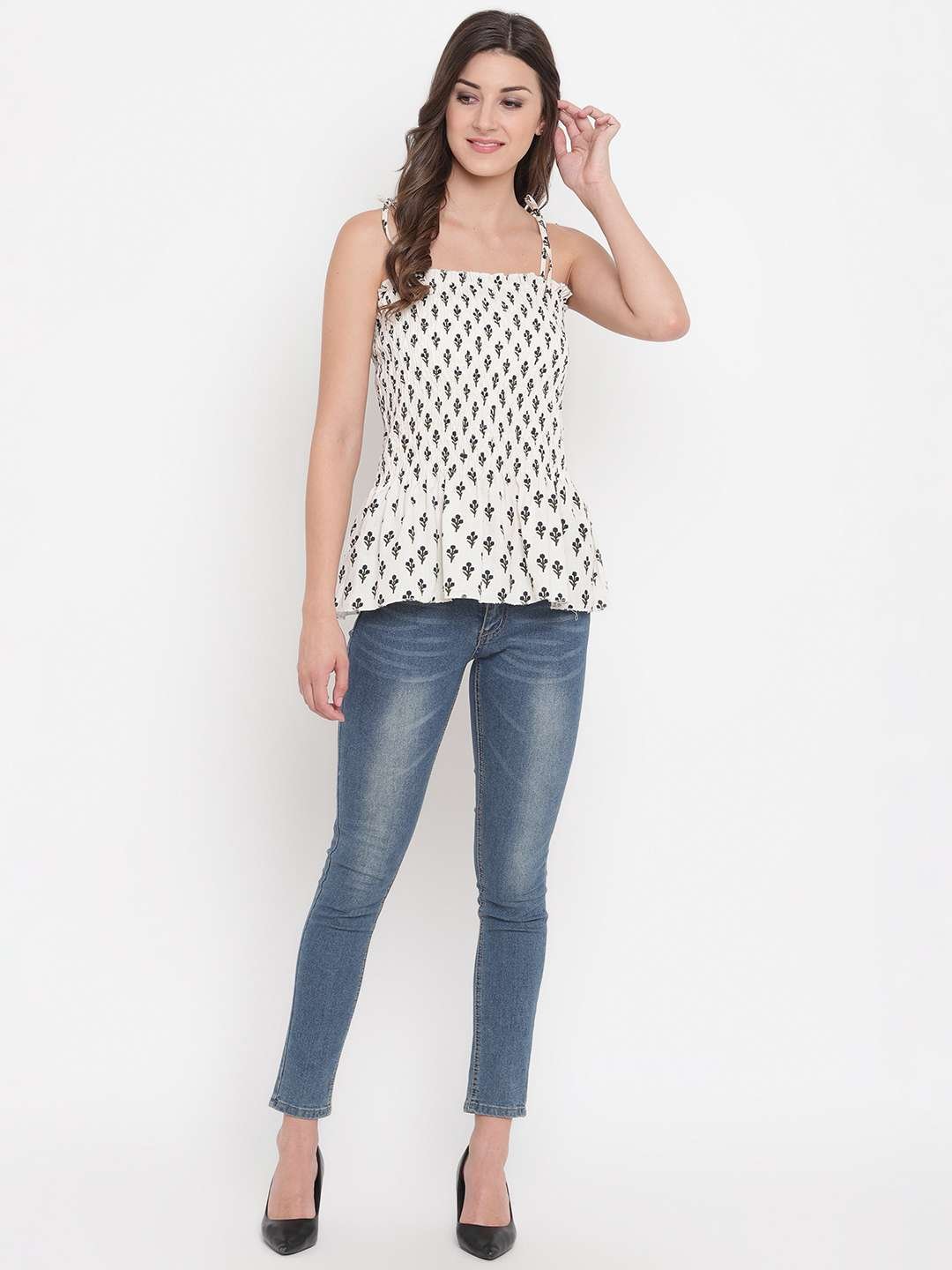 Women's Rayon Printed Casual Summer Style Tie Shoulder Straps Free Size Tank Top ( Multi14) - Image 3