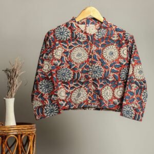 Hand Block Print Cotton Shirt for Women ? Floral Printed Button-Down Top with Full Sleeves
