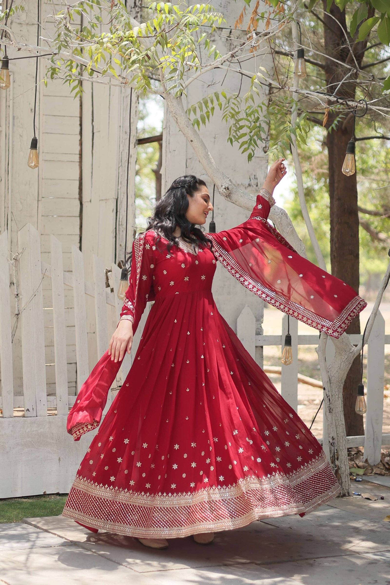 Maroon Designer Faux Blooming Anarkali Gown with Sequins Embroidered Dupatta ? Wedding & Festive Wear - Image 4