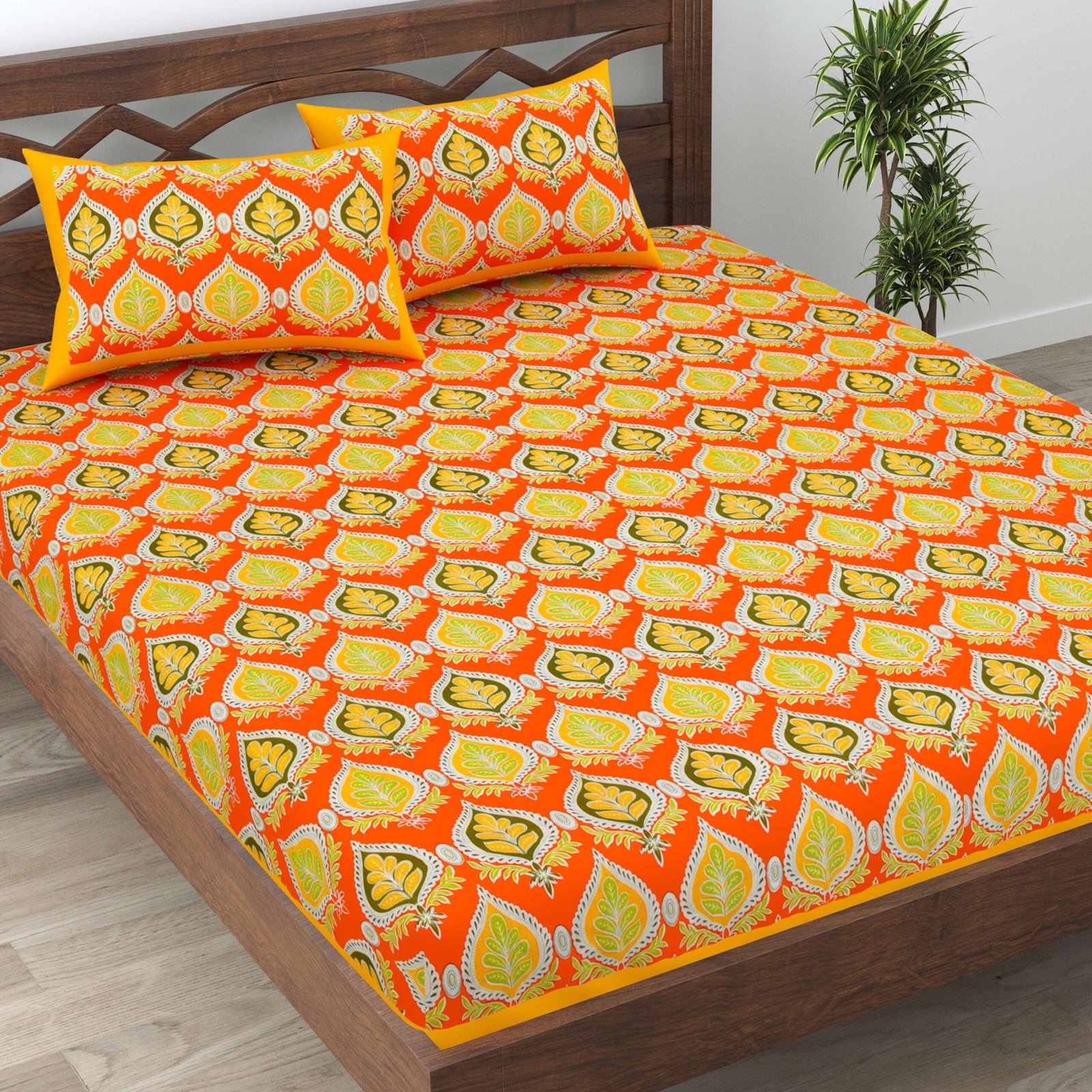 Rajasthani Traditionally Printed Cotton Doublebed Bedsheet With Pack of 2 Pillow Covers - Image 2